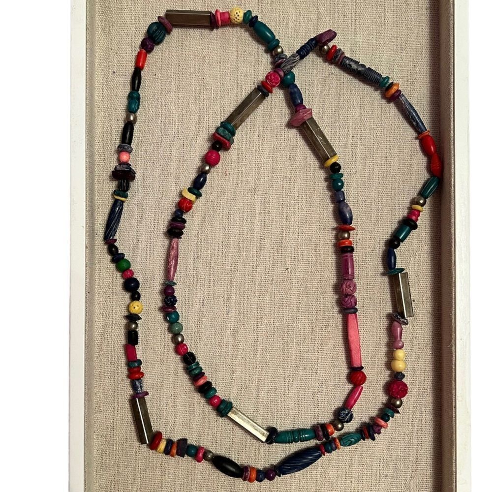 Colorful Wood And Metal Necklace